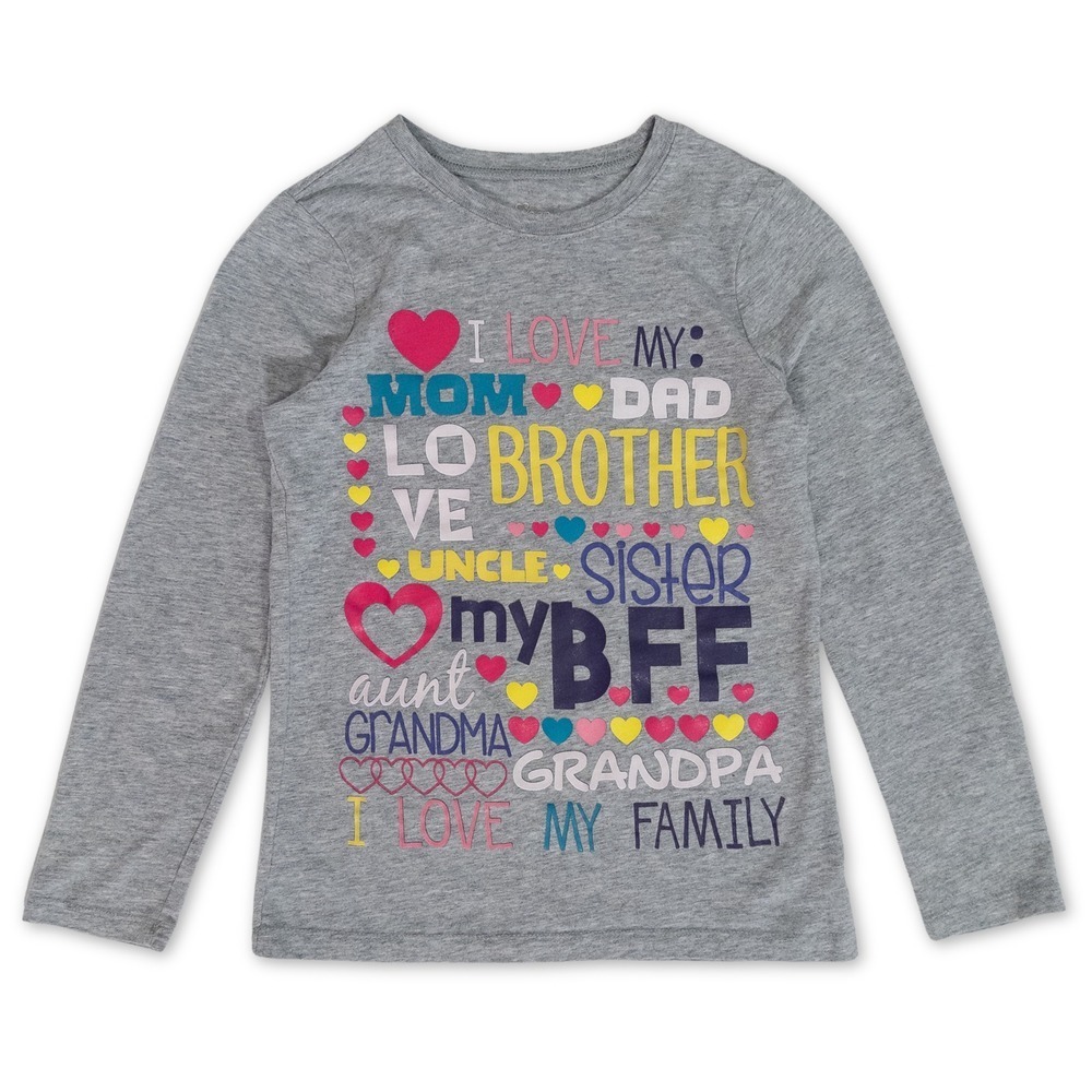 Childrens Place Long Sleeve Tee Girls Medium Gray Family Words Graphic Shirt